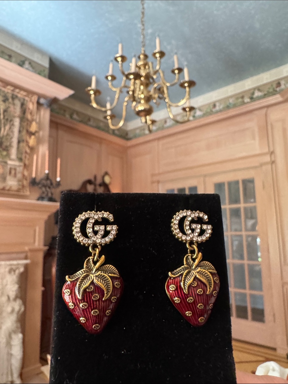earrings Crystal Strawberry Drop Earrings - signed in back - Picture 3 of 4